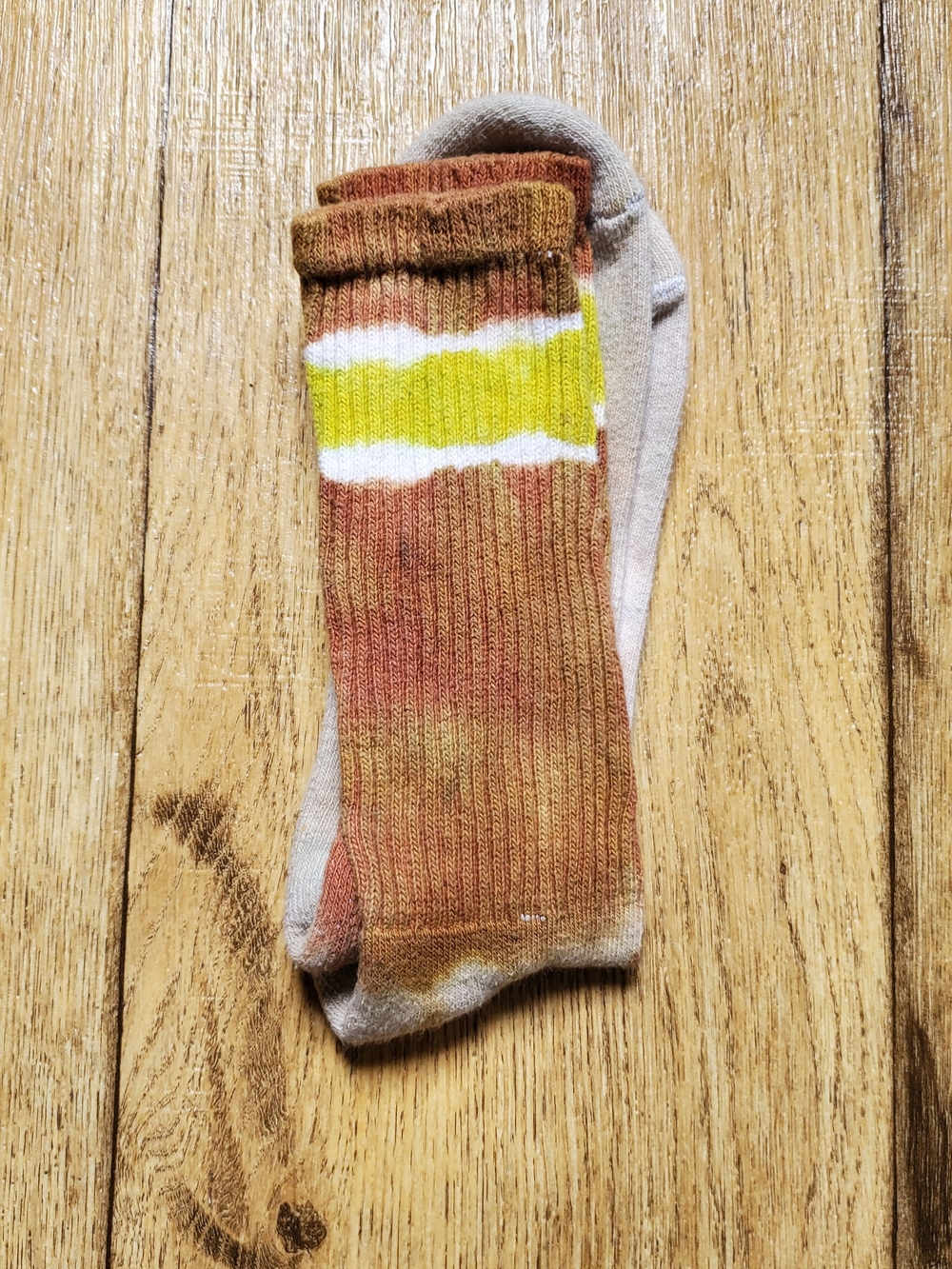 Gildan Brown Crew Socks with Yellow & White Stripe Accent